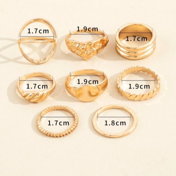 8 Piece Minimalist Gold Tone Ring Set NWT - Picture 3 of 7